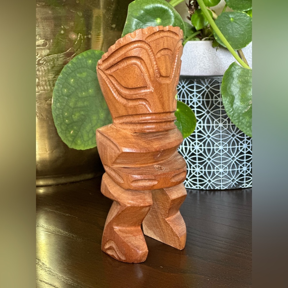 Vintage tiki statue hand carved wooden incense stick holder tiki bar decor